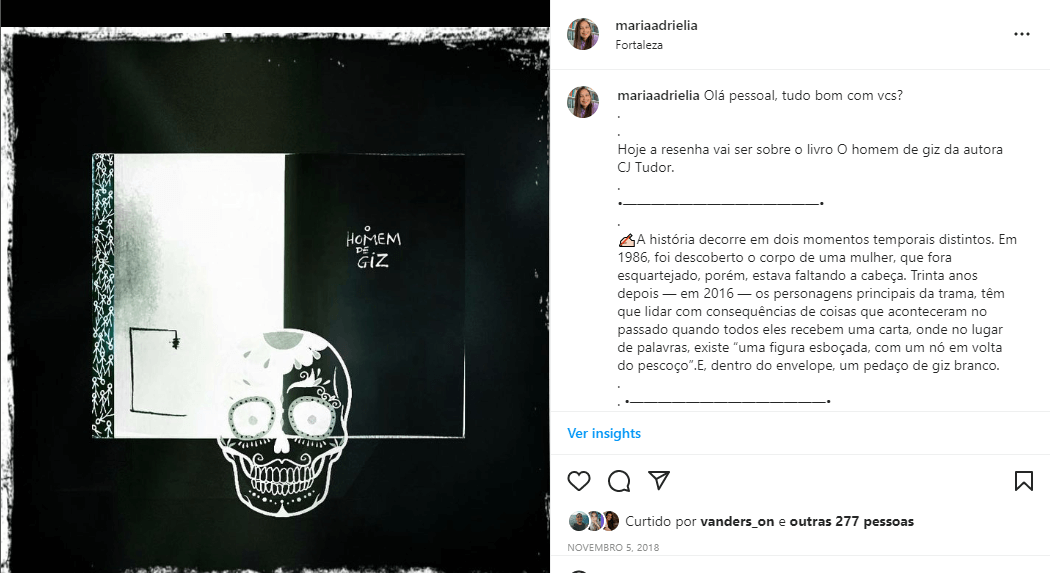 Considerações sobre o romance O homem de Giz para o instagram maria adrielia