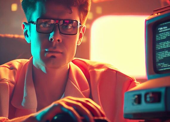 Homem usando tecnologia para condiconar seres humanos em Admirável Mundo Novo