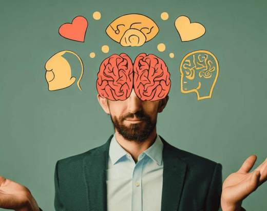 na imagem um homem com sua inteligência emocional exposta através de figuras relacionadas (1)