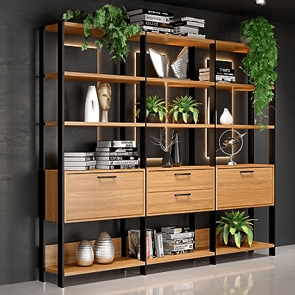 Estante de livros Elegante 3 Torres com 1 Gaveteiro 